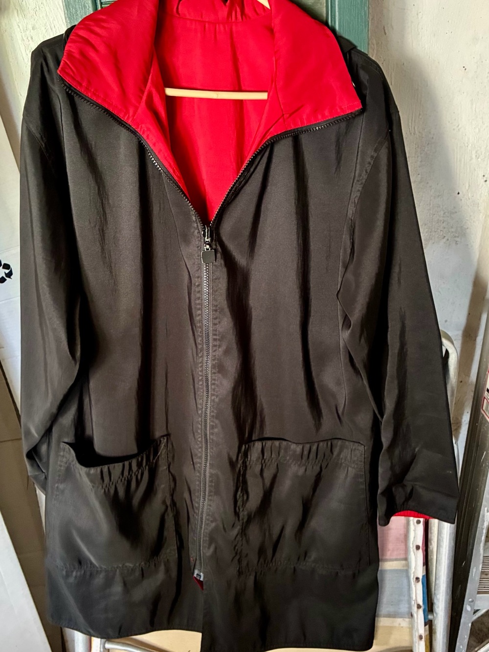 Black Jacket with Red Lining - Women's Zip-Front Coat